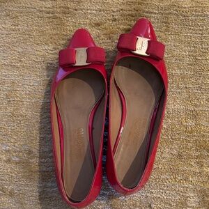 Salvatore Ferragamo Red Flats with Bow Accent